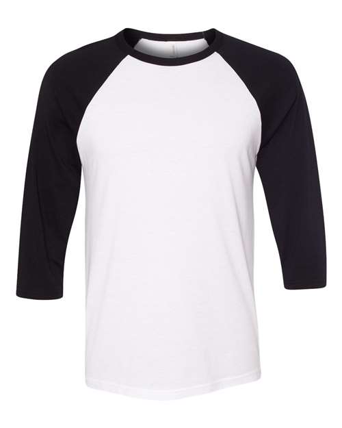 BELLA + CANVAS Unisex Three-Quarter Sleeve Baseball Tee - White/ Black