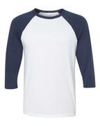 BELLA + CANVAS Unisex Three-Quarter Sleeve Baseball Tee - White/ Navy