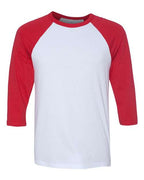 BELLA + CANVAS Unisex Three-Quarter Sleeve Baseball Tee - White/ Red