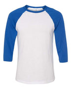 BELLA + CANVAS Unisex Three-Quarter Sleeve Baseball Tee - White/ True Royal