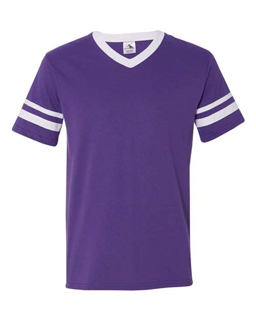 Augusta Sportswear V-Neck Jersey with Striped Sleeves (Part 2 of 2) - Purple/ White