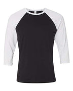 BELLA + CANVAS Unisex Three-Quarter Sleeve Baseball Tee - Black/ White