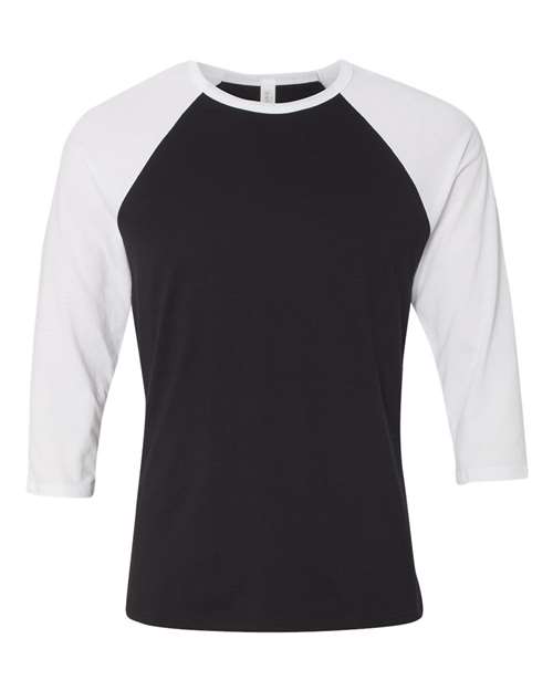 BELLA + CANVAS Unisex Three-Quarter Sleeve Baseball Tee - Black/ White