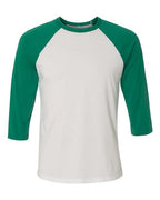 BELLA + CANVAS Unisex Three-Quarter Sleeve Baseball Tee - White/ Kelly