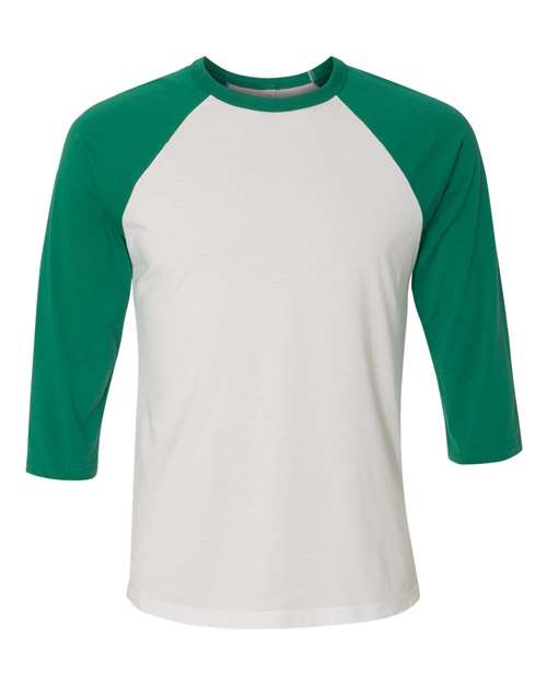BELLA + CANVAS Unisex Three-Quarter Sleeve Baseball Tee - White/ Kelly