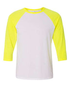 BELLA + CANVAS Unisex Three-Quarter Sleeve Baseball Tee - White/ Neon Yellow