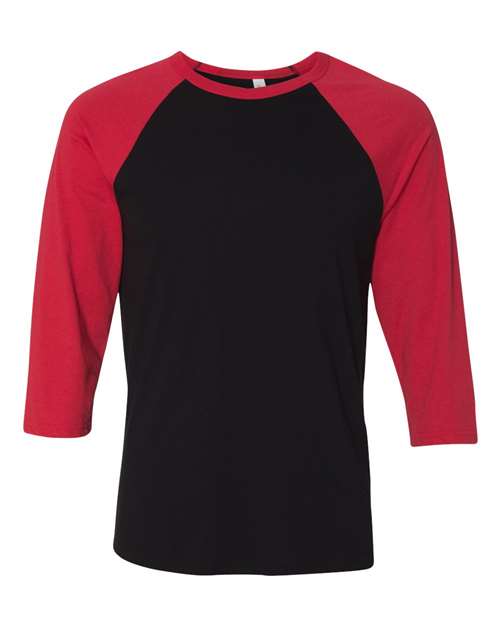 BELLA + CANVAS Unisex Three-Quarter Sleeve Baseball Tee - Black/ Red