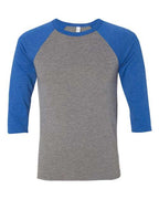 BELLA + CANVAS Unisex Three-Quarter Sleeve Baseball Tee - Grey/ True Royal Triblend