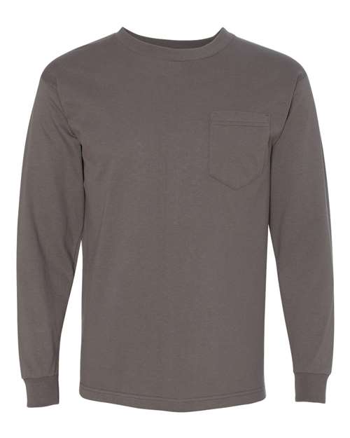 Bayside Unisex USA-Made Long Sleeve Pocket T-Shirt (Part 1 of 2) - Charcoal