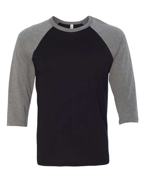 BELLA + CANVAS Unisex Three-Quarter Sleeve Baseball Tee - Black/ Deep Heather