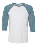 BELLA + CANVAS Unisex Three-Quarter Sleeve Baseball Tee - White/ Denim