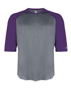 Badger Youth B-Core Three-Quarter Sleeve Baseball T-Shirt - Graphite/ Purple