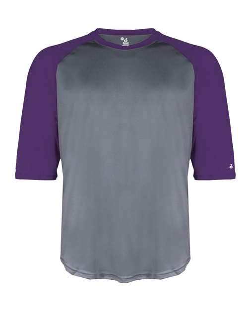 Badger Youth B-Core Three-Quarter Sleeve Baseball T-Shirt - Graphite/ Purple