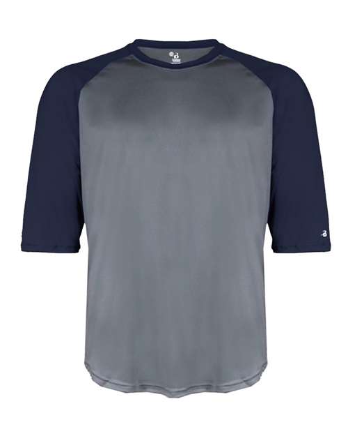 Badger Youth B-Core Three-Quarter Sleeve Baseball T-Shirt - Graphite/ Navy