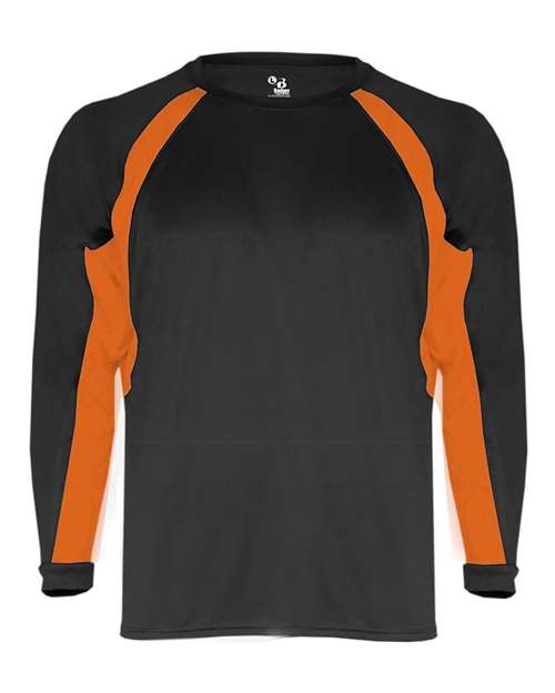 Badger Youth B-Core Hook Long Sleeve T-Shirt - Black/ Burnt Orange