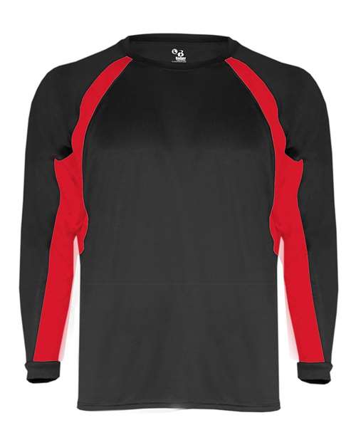 Badger Youth B-Core Hook Long Sleeve T-Shirt - Black/ Red