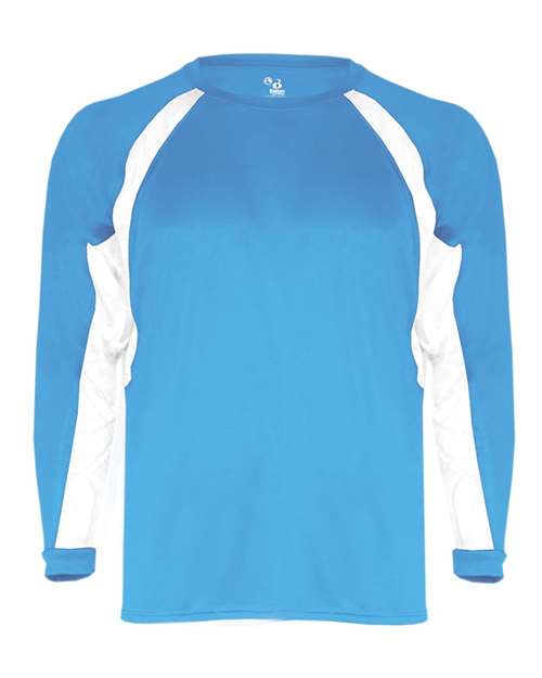 Badger Youth B-Core Hook Long Sleeve T-Shirt - Columbia Blue/ White
