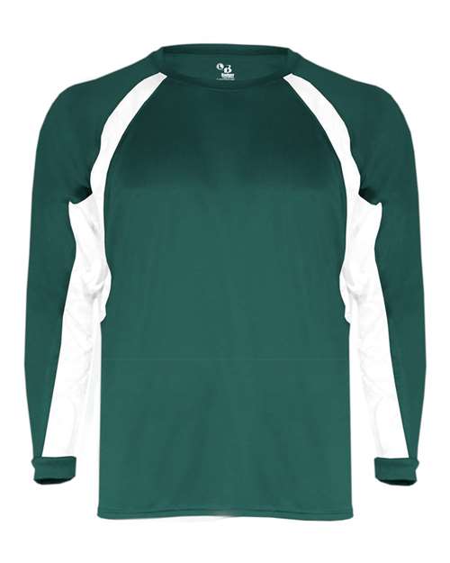 Badger Youth B-Core Hook Long Sleeve T-Shirt - Forest/ White