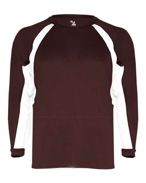 Badger Youth B-Core Hook Long Sleeve T-Shirt - Maroon/ White