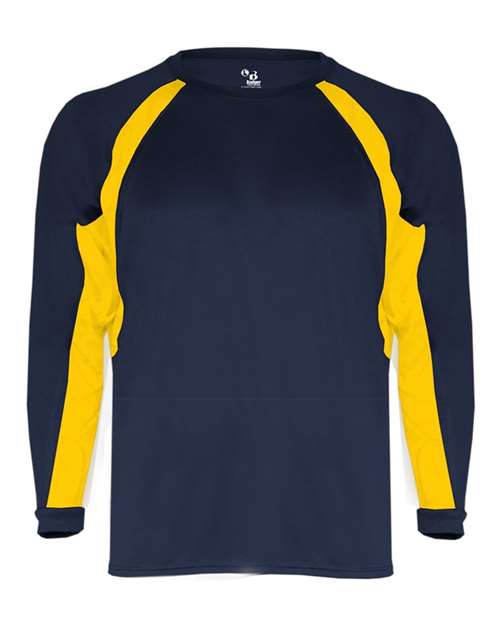 Badger Youth B-Core Hook Long Sleeve T-Shirt - Navy/ Gold