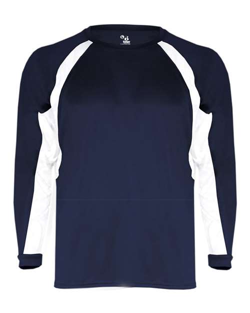 Badger Youth B-Core Hook Long Sleeve T-Shirt - Navy/ White