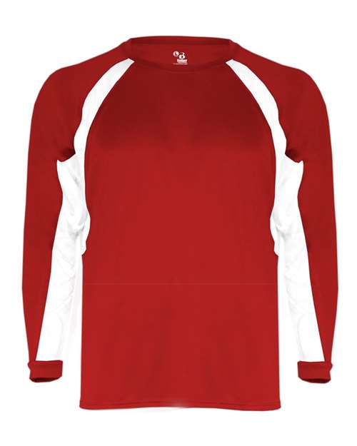 Badger Youth B-Core Hook Long Sleeve T-Shirt - Red/ White