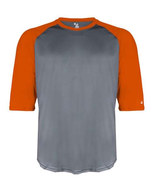 Badger Men's B-Core Three-Quarter Sleeve Baseball T-Shirt - Graphite/ Burnt Orange
