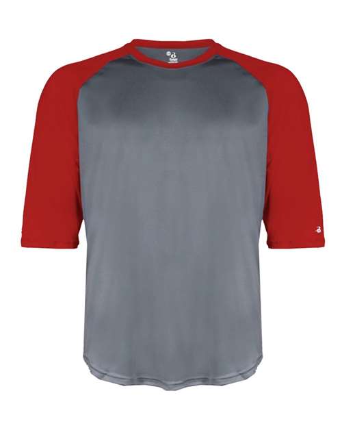 Badger Men's B-Core Three-Quarter Sleeve Baseball T-Shirt - Graphite/ Red