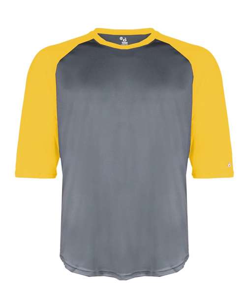 Badger Men's B-Core Three-Quarter Sleeve Baseball T-Shirt - Graphite/ Gold