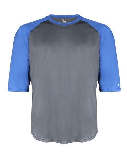 Badger Men's B-Core Three-Quarter Sleeve Baseball T-Shirt - Graphite/ Royal