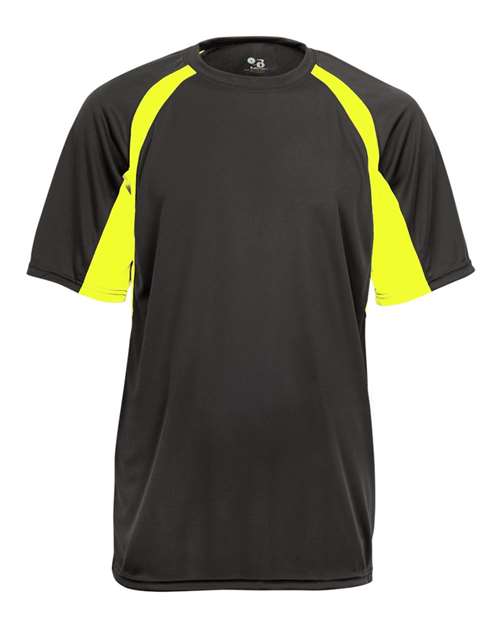 Badger Men's B-Core Hook T-Shirt (Part 1 of 2) - Graphite/ Safety Yellow