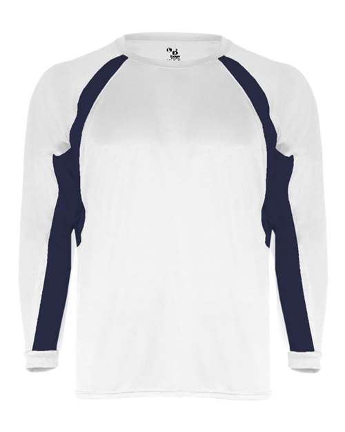 Badger Men's B-Core Hook Long Sleeve T-Shirt - White/ Navy