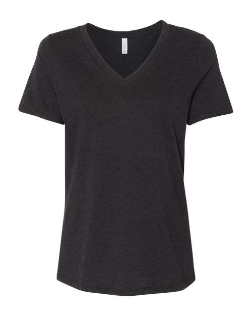 BELLA + CANVAS Women's Relaxed Heather CVC V-Neck Tee - Black Heather