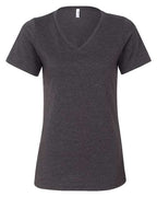 BELLA + CANVAS Women's Relaxed Heather CVC V-Neck Tee - Dark Grey Heather