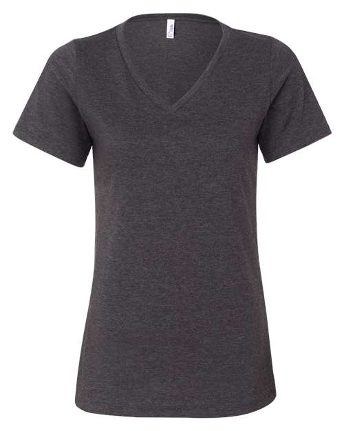 BELLA + CANVAS Women's Relaxed Heather CVC V-Neck Tee - Dark Grey Heather