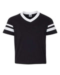 Augusta Sportswear Youth V-Neck Jersey with Striped Sleeves - Black/ White