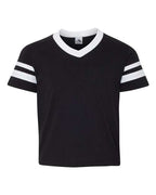 Augusta Sportswear Youth V-Neck Jersey with Striped Sleeves - Black/ White