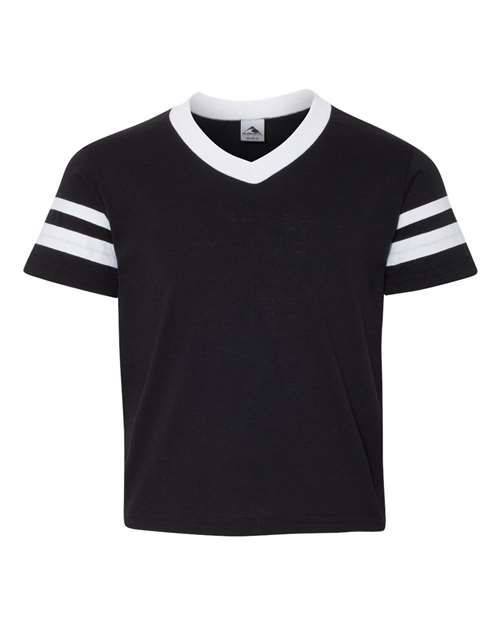Augusta Sportswear Youth V-Neck Jersey with Striped Sleeves - Black/ White