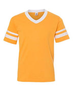 Augusta Sportswear Youth V-Neck Jersey with Striped Sleeves - Gold/ White