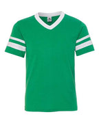 Augusta Sportswear Youth V-Neck Jersey with Striped Sleeves - Kelly/ White