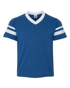 Augusta Sportswear Youth V-Neck Jersey with Striped Sleeves - Royal/ White