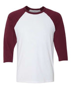 BELLA + CANVAS Unisex Three-Quarter Sleeve Baseball Tee - White/ Maroon