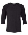 BELLA + CANVAS Unisex Three-Quarter Sleeve Baseball Tee - Black Heather/ Black