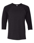 BELLA + CANVAS Unisex Three-Quarter Sleeve Baseball Tee - Black Heather/ Black