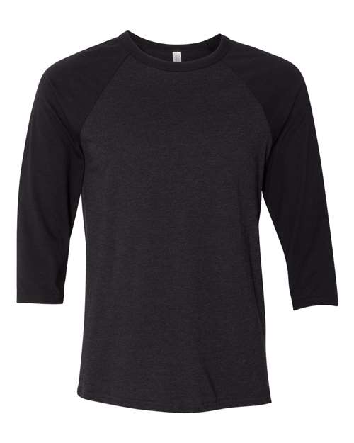 BELLA + CANVAS Unisex Three-Quarter Sleeve Baseball Tee - Black Heather/ Black