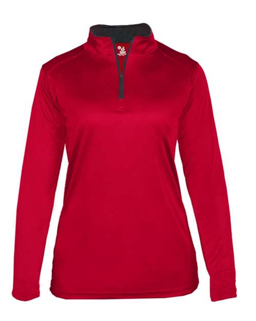 Badger Women’s B-Core Quarter-Zip Pullover - Red/ Graphite