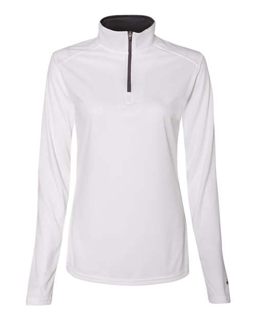 Badger Women’s B-Core Quarter-Zip Pullover - White/ Graphite