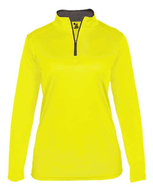 Badger Women’s B-Core Quarter-Zip Pullover - Safety Yellow Green/ Graphite