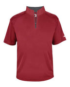 Badger Men's B-Core Short Sleeve Quarter-Zip (Part 1 of 2) - Red/ Graphite
