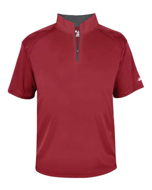 Badger Men's B-Core Short Sleeve Quarter-Zip (Part 1 of 2) - Red/ Graphite